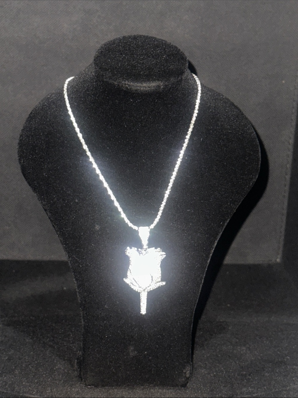 Silver-Tone Rose Pendant Necklace - Sparkling Women's Jewelry